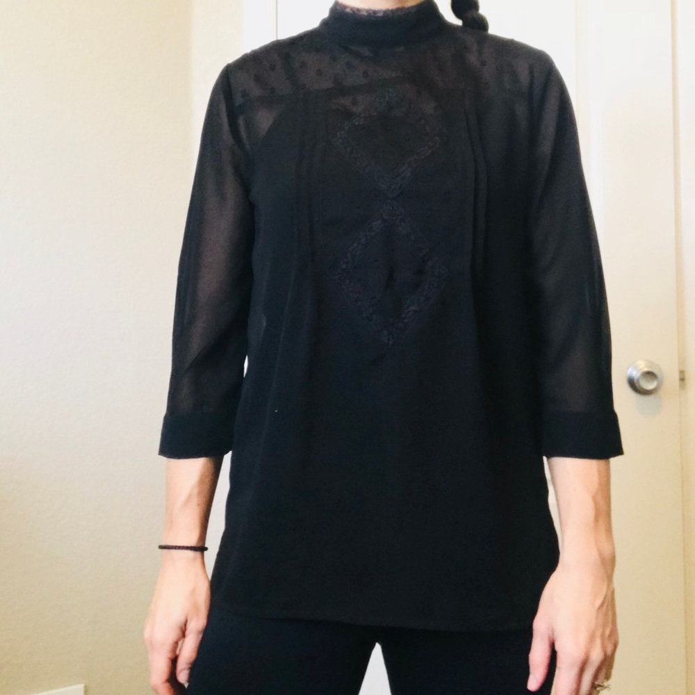 Banana Republic black sheer high neck top S